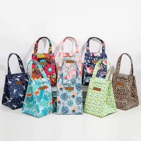 Insulated Lunch Bag Portable Waterproof Oxford Cloth Thermal Lunch Box Tote Bag Cute Print Reusable Meal Prep Bag