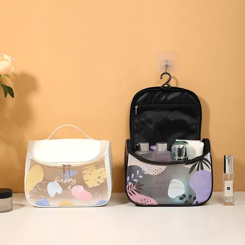 Portable Waterproof Toiletry Bag Matte Clear Cosmetic Organizer Travel Makeup Pouch With Hook For Women
