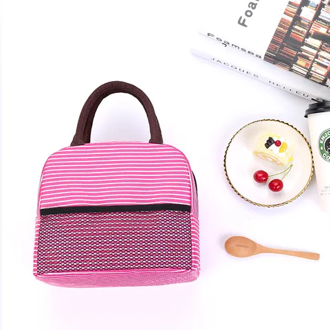 Waterproof Oxford Cloth Thermal Lunch Bag Portable Insulated Food Storage Bag Striped Reusable Meal Prep Handbag For Office