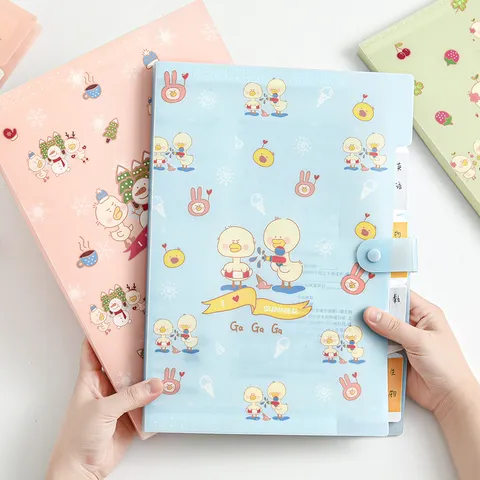 A4 Expandable File Folder 5 Pockets Waterproof Plastic Accordion Document Organizer Cute Cartoon Duck Filing Bag