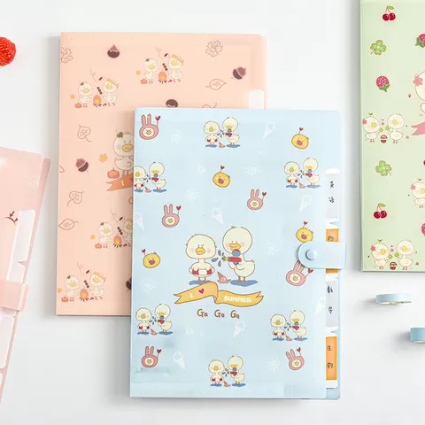 A4 Expandable File Folder 5 Pockets Waterproof Plastic Accordion Document Organizer Cute Cartoon Duck Filing Bag
