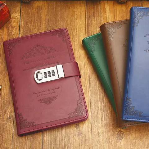 A5 Vintage PU Leather Notebook Diary With Password Lock Lined Pages Business Journal Writing Notebook For Office School