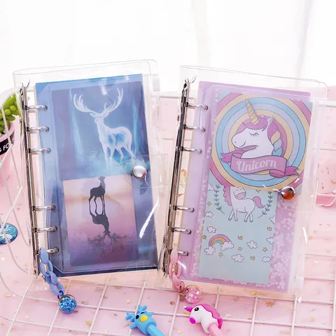 Ins Cute Loose Leaf Notebook PVC Transparent Cover Diary Journal Planner Unicorn Elk Pattern Office School Supplies