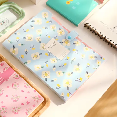 A4 Expandable Plastic Folder Floral Document Organizer Filing Bag Cute Fresh Style File Folder For Office School