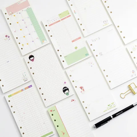 A6 6-Hole Loose Leaf Planner Refill Woodfree Paper Cartoon Inner Pages Daily Monthly Schedule Notebook Filler