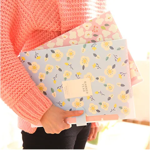 A4 Expandable Plastic Folder Floral Document Organizer Filing Bag Cute Fresh Style File Folder For Office School