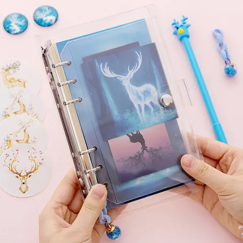 Ins Cute Loose Leaf Notebook PVC Transparent Cover Diary Journal Planner Unicorn Elk Pattern Office School Supplies