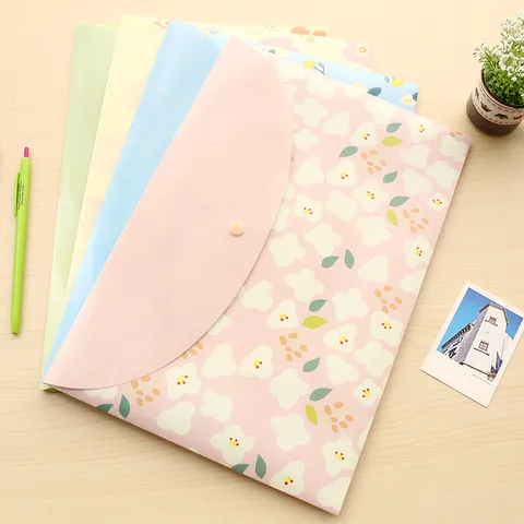 A4 Waterproof PVC Document Folder Cute Floral Snap File Bag Clear Envelope Organizer Office School Stationery