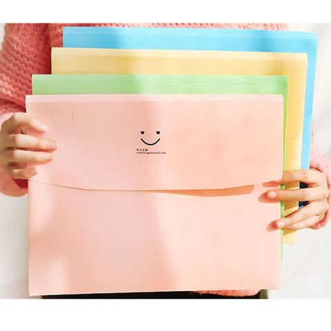 Candy Color Plastic A4 Document Folder Smiling Face Envelope Bag Office School Filing Storage Organizer