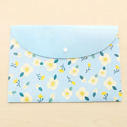 A4 Waterproof PVC Document Folder Cute Floral Snap File Bag Clear Envelope Organizer Office School Stationery