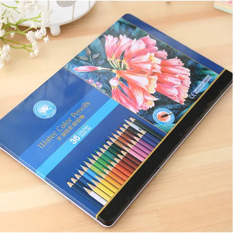 Water Soluble Colored Pencils Wooden Drawing Pencils Set With Iron Box For Art Painting Students School Supplies