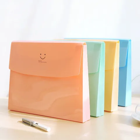 Candy Color Plastic A4 Document Folder Smiling Face Envelope Bag Office School Filing Storage Organizer