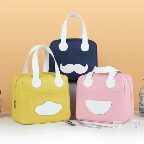 Koreaanse Geïsoleerde Lunchtas Schattige Smiley Oxford Stof Draagbare Bento Box Tote Tas Waterdichte Voedselopslag Organizer