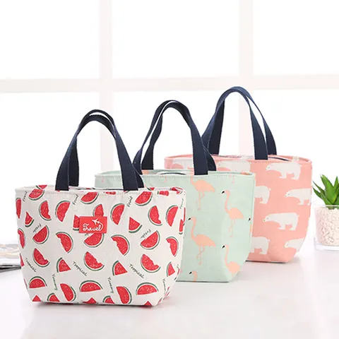 Geïsoleerde Lunchtas Leuke Dierenprint Koeltas Katoen Linnen Thermische Bento Pouch Voor School Kantoor Picknick