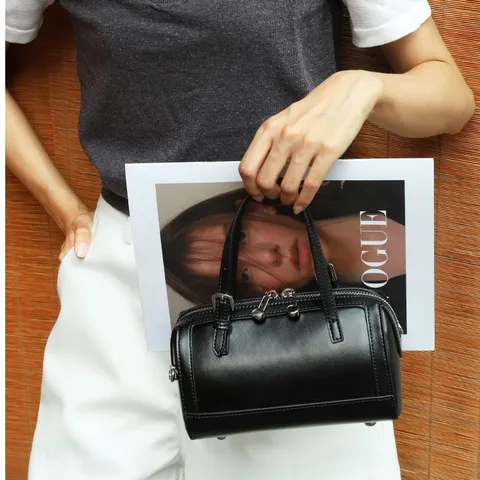 Borsa a Tracolla da Donna in Vera Pelle Urbano Minimalista Tinta Unita Borsa a Mano con Manico Superiore Retro Boston Borsa Moda
