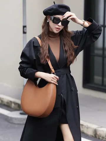 Borsa a Mezzaluna in Vera Pelle Casual da Donna Vintage Tinta Unita Borsa Hobo da Sottobraccio Moda Grande Capacità Borsa a Tracolla Tote