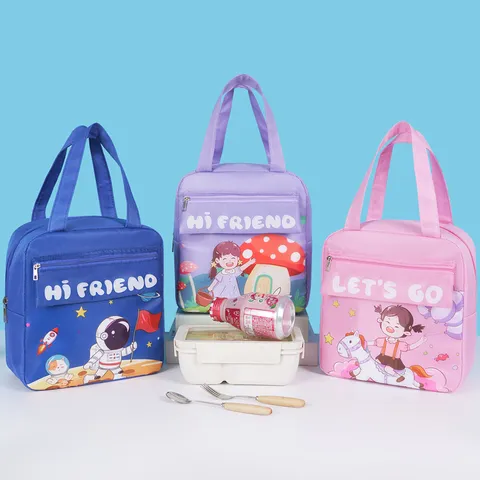 Portable Insulated Lunch Bag Waterproof Oxford Cloth Bento Box Tote Cartoon Print Thermal Cooler Food Storage Bag
