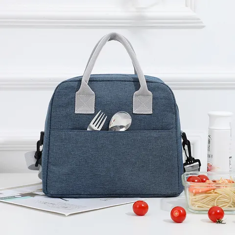 Grote Geïsoleerde Lunchtas Kationische Oxford Stof Thermische Bento Tas Handtas Schoudertas Voor Werk School Picnic