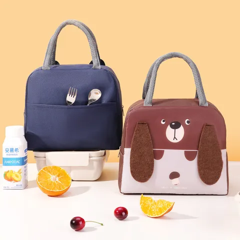 Student Buiten Picknick Lunchtas Draagbare Geïsoleerde Bento Tas Oxford Stof Cartoon Dier Thermische Voedsel Opslag Handtas