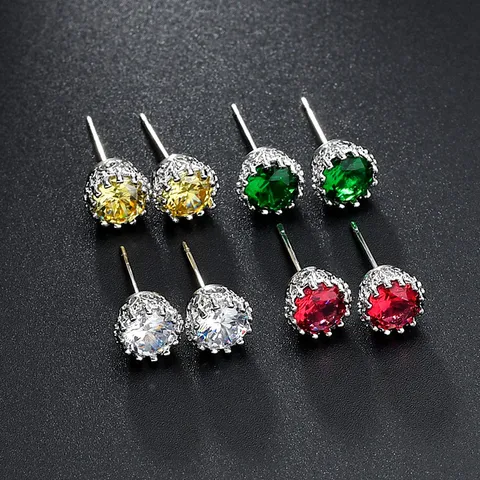 Einfache Krone Hohl Ohrstecker Für Herren Damen Kupfer Zirkonia Eingelegte Kristall Ohrringe Kleine Ohrenschmuck Minimalistisches Accessoire