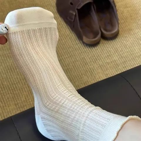 Calcetines Medianos Lisos Casuales para Mujer Verano Delgados Transpirables Borde Volante Moda