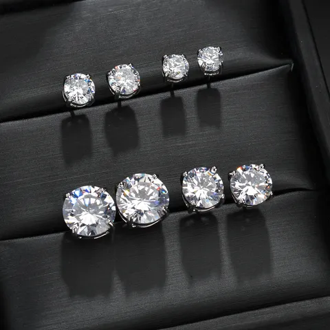 Klassische Runde Vier-Krallen-Zirkonia-Ohrstecker Einfacher Vielseitiger Kupfer-Galvanisierter Zirkonia-Ohrschmuck Für Herren Damen