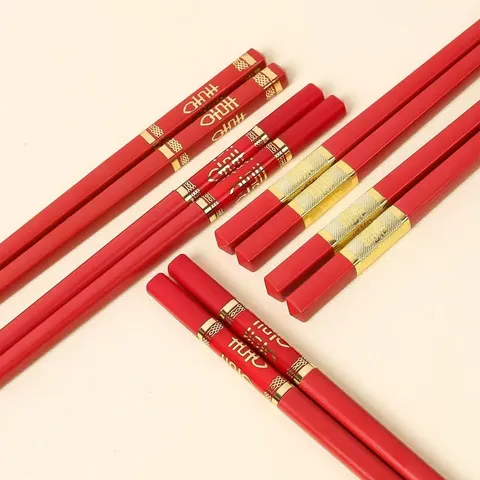 Wedding Red Chopsticks Gift Set Festive Tableware With Gold Stamping Pattern For Party Banquet Guests Souvenir