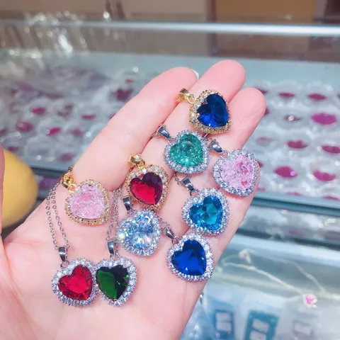 Ozean Herz Zirkonia Kristall Anhänger Halskette Elegante Eingelegte Herzform Kupferkette Schmuck Für Damen Geschenk