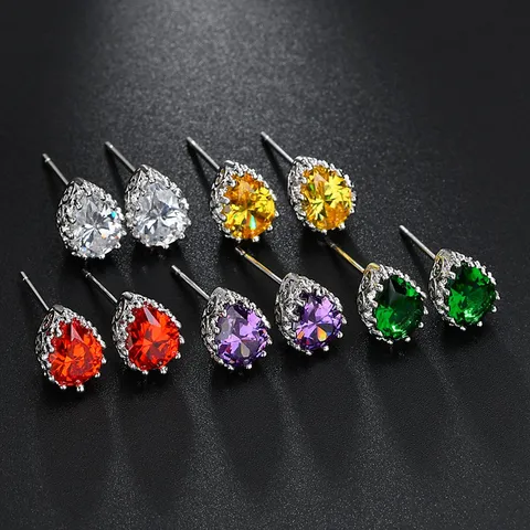 Umweltfreundliche Kupfer Zirkonia Kristall Wassertropfen Ohrstecker Für Damen Hohlherz Basis Elegante Strass Ohrringe Schmuck