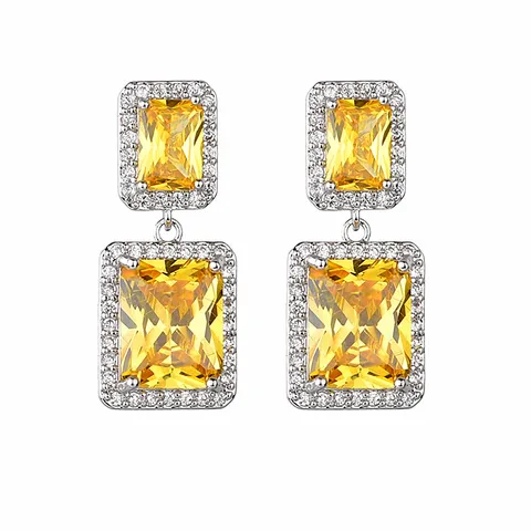 Elegante Kupfer Zirkonia Quadratische Doppelschicht Ohrhänger Mit Silber Ohrringpfosten Geometrischer Galvanisierter Modeschmuck Für Damen