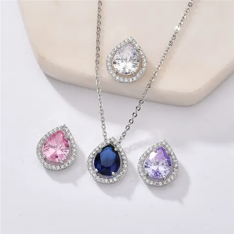 Minimalist Copper Zirconia Water Drop Pendant Necklace For Women Simple Fashion Clavicle Chain Jewelry Elegant Neck Jewelry