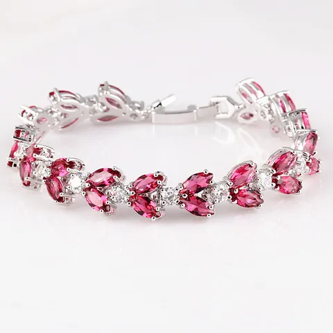 Elegantes Kupfer Platinbeschichtetes Marquise Schliff Zirkonia Blatt Gliederarmband Luxus Strass Kristall Eingelegtes Tennisarmband Schmuck Für Damen Party Geschenk