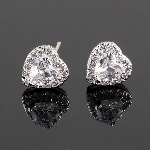Koreanischer Stil Kupferlegierung Zirkonia Herz Rund Ohrstecker Mit 925 Sterlingsilber Ohrstecker-Stift Schmuck Für Damen