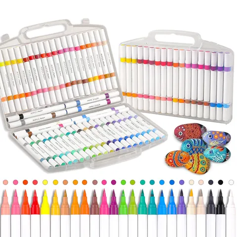 Set di Pennarelli Acrilici a Doppia Punta Impermeabile Pennarelli per Disegno Artistico per Studenti Pittura a Mano Colorazione DIY