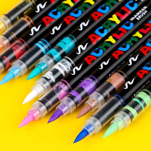 Direct Vloeibaar Zachte Punt Acryl Marker Set Gekleurde Waterdichte Graffiti Pennen Voor Studenten Tekenen Kunstbenodigdheden