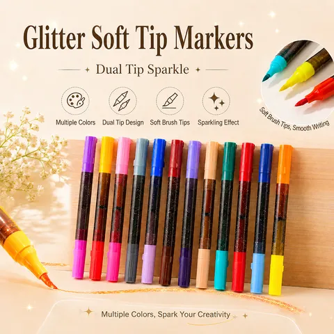 Dubbele Punt Glitter Acryl Marker Pennen Shimmer Metallische Penseelpennen Voor Kinderen Studenten Journaling Tekenen