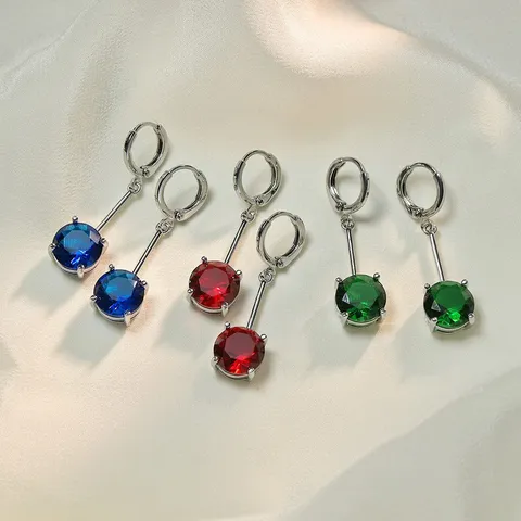 Elegante Kupfer Zirkonia Ohrstecker Bunte Geometrische Anhänger Unisex Hip Hop Stil Mode Hängeohrringe Schmuck