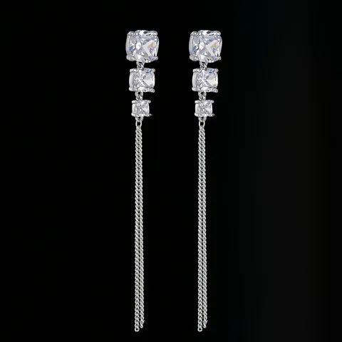 Geometrische Legierung Zirkonia Lange Quaste Ohrringe Mit 925 Sterlingsilber Ohrstecker-Stift Mode Elegante Ohrhänger Für Damen