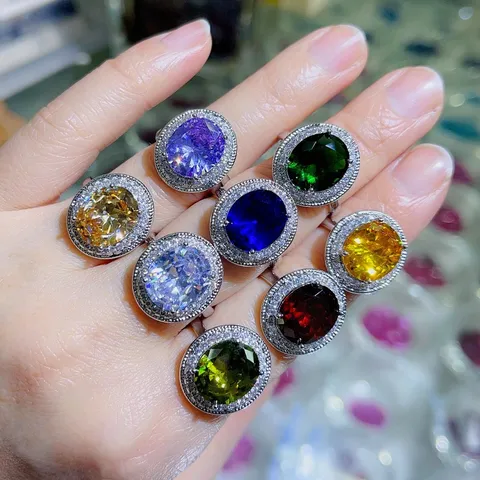 Vintage Verstellbarer Großer Zirkonia Ring Für Damen Luxus Kupfer Eingelegt Oval Stein Fingerring Für Bankett Party Hochzeit Schmuck