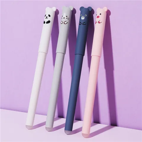 Cute Cartoon Bear Erasable Gel Pen Bullet Tip Black Blue Ink Student Erasable Writing Pen Set Office Stationery