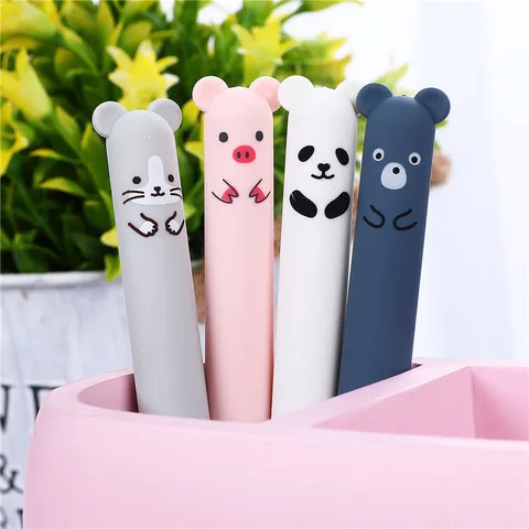 Cute Cartoon Bear Erasable Gel Pen Bullet Tip Black Blue Ink Student Erasable Writing Pen Set Office Stationery