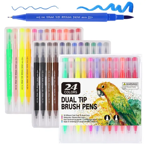 Set de Rotuladores de Artista de Doble Punta 24 Colores Lápices de Acuarela Puntas de Pincel y Finas para Estudiantes