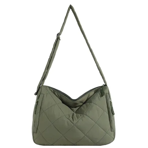 Borsa a Tracolla di Grande Capacità da Donna Retro Nylon Trapuntato Imbottito Tote Bag Casual Versatile Borsa a Tracolla Borsa da Lavoro Quotidiana