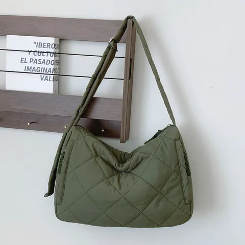Borsa a Tracolla di Grande Capacità da Donna Retro Nylon Trapuntato Imbottito Tote Bag Casual Versatile Borsa a Tracolla Borsa da Lavoro Quotidiana