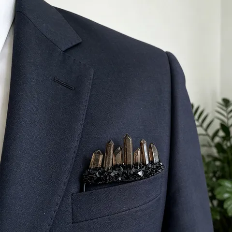 Handgemaakte Rookkristal Pak Zakornament Draadomwikkeld Natuurlijke Kwarts punten Borstzak Pochet Accessoire Voor Heren