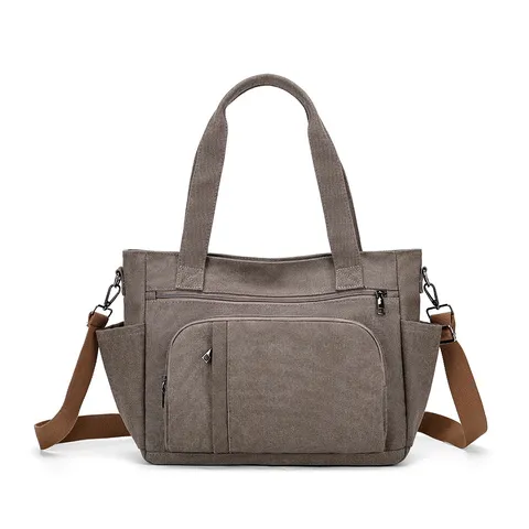 Borsa Tote Vintage in Tela da Donna Grande Capacità Borsa a Tracolla Casual da Viaggio con Tasche Multiple