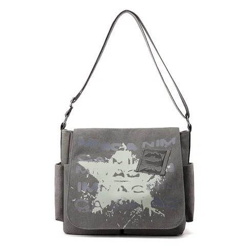 Borsa a Tracolla da Uomo in Tela Casual Grande Capacità Borsa Messenger Vintage con Stampa Stella
