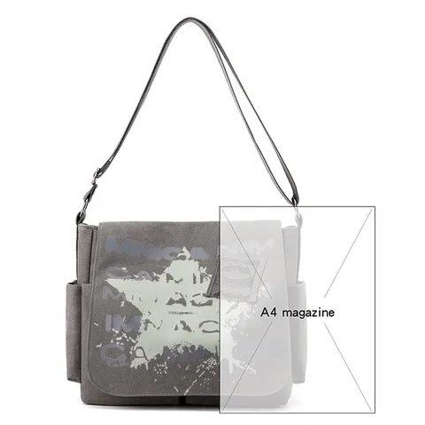 Borsa a Tracolla da Uomo in Tela Casual Grande Capacità Borsa Messenger Vintage con Stampa Stella