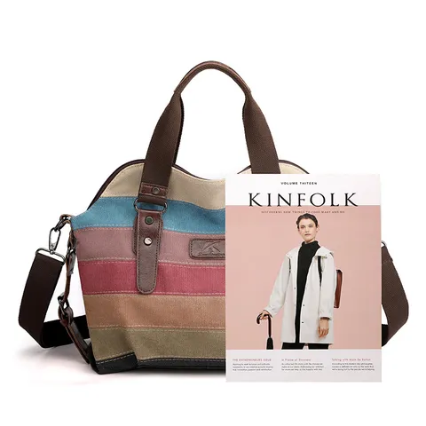 Femmes Grande Capacité Toile Sac Bandoulière Vintage Bloc de Couleurs Décontracté Tote Crossbody Sac à Main Pour Trajet Quotidien