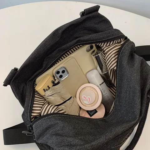 Borsa a Tracolla in Denim Stile Streetwear Americano Grande Capacità Tote Casual Borsa da Viaggio Retro Crossbody per Donna